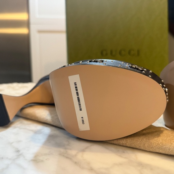 Gucci Janaya  Black Leather GG Stud Platform Booties 37 New in box - Picture 5 of 15